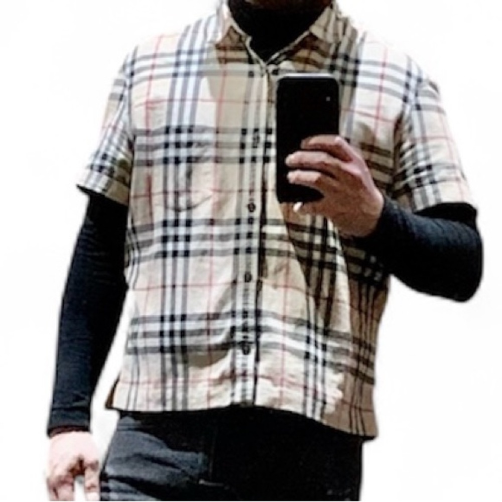 Burberry Beige and Red Plaid Men's Shirt - Picture 3 of 6